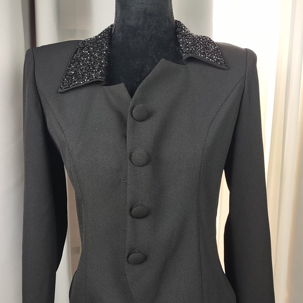 Jessica Howard Black Beaded Collar 2 Pc Pant Suit Formal Career Petite 4